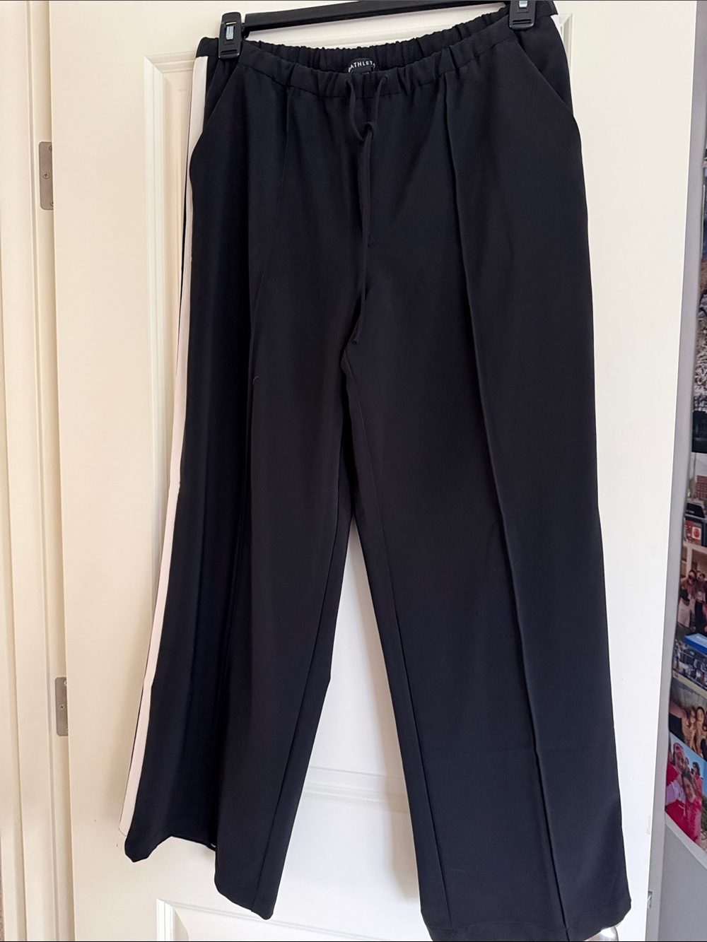 Athleta Black Wide-Leg Pants with White Side Stripe